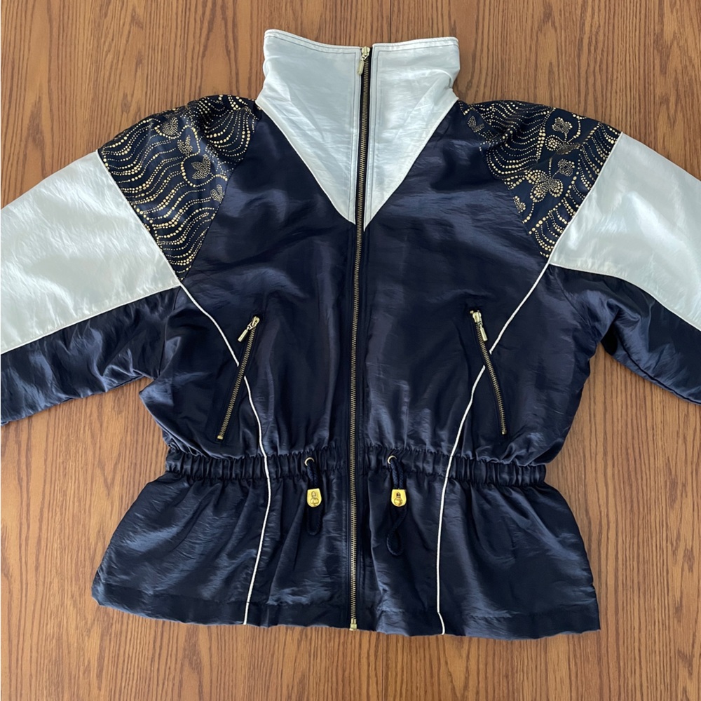 Vintage Windbreaker in Navy, Gold, and White, Excellent Condition from 1980s